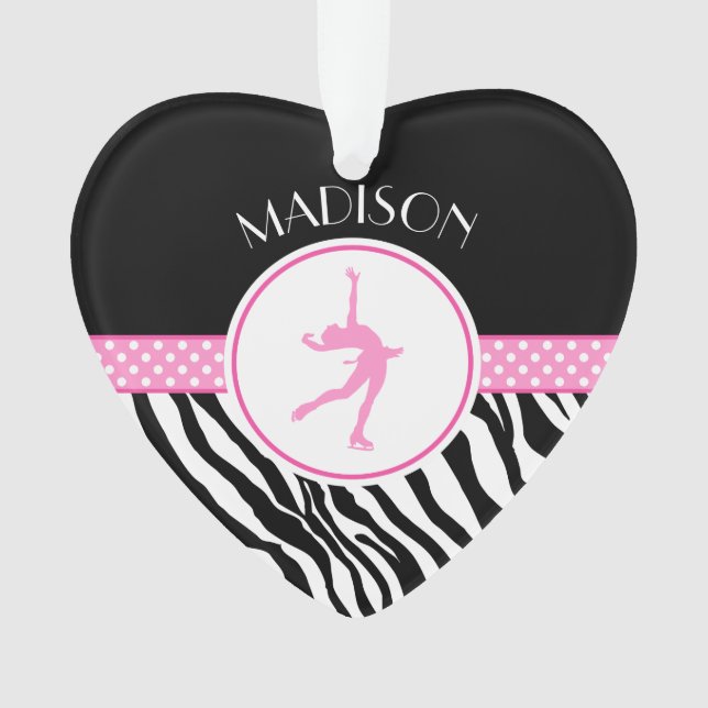 Pink Your Name Zebra Print Figure Skating Ornament (Front)