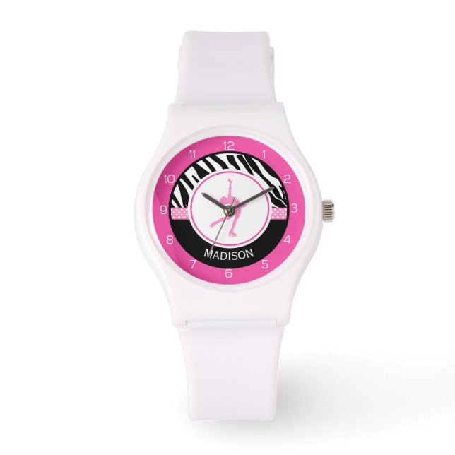 Pink Your Name Zebra Print Figure Skating Watch (Front)