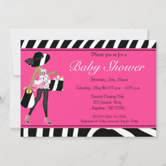 Pink Zebra African American Baby Shower Invite