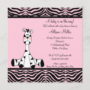 Pink Zebra Baby Shower Invitation
