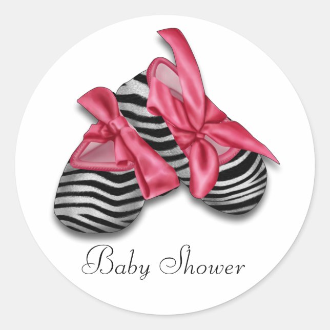 Pink Zebra Baby Shower Stickers (Front)