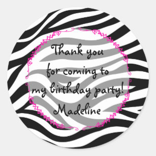 Pink Zebra Birthday Party Favour Classic Round Sticker