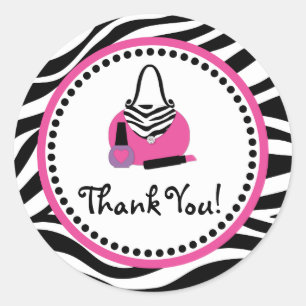 Pink Zebra Birthday Spa Diva Party Favour Classic Round Sticker