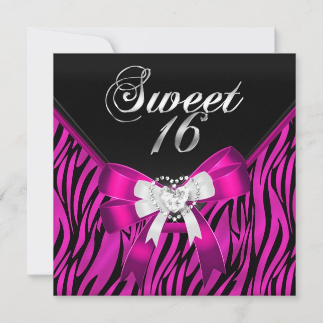 Pink Zebra Black Sweet Sixteen Sweet 16 Birthday Invitation (Front)