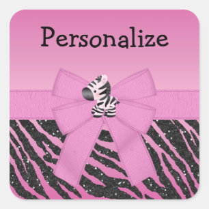 Pink Zebra, Bow & Glitter Animal Print Stickers