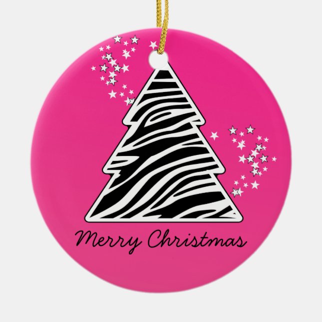 Pink zebra Christmas Tree Ceramic Tree Decoration (Front)