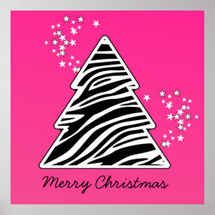 Pink zebra Christmas Tree Poster