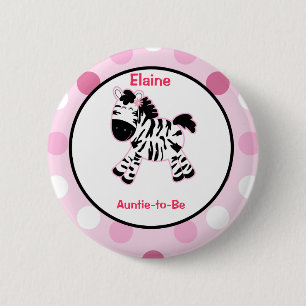Pink Zebra Customised name tag Button