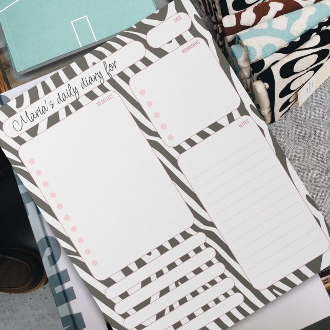 Pink Zebra Daily Planner Notes and To Do List (Creator Uploaded)