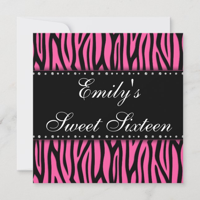 Pink Zebra Diamonds Sweet 16 Birthday Invitation (Front)