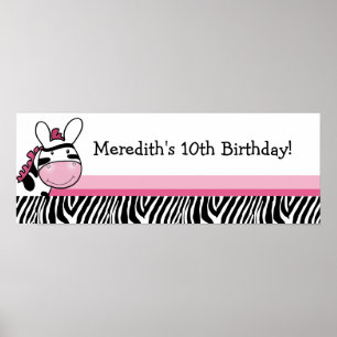 Pink Zebra Diva Custom Baby Shower Banner Poster