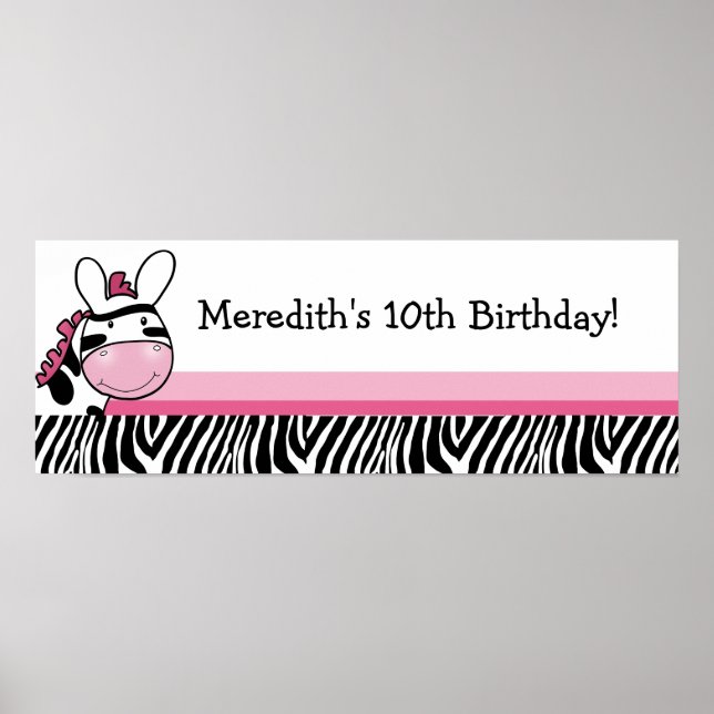 Pink Zebra Diva Custom Baby Shower Banner Poster (Front)