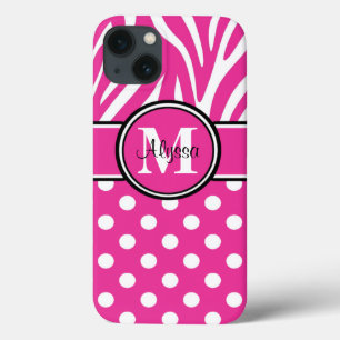 Pink Zebra Dots Personalised iPhone 13 Case