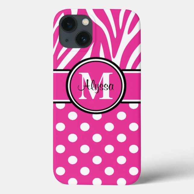 Pink Zebra Dots Personalised Case-Mate iPhone Case (Back)