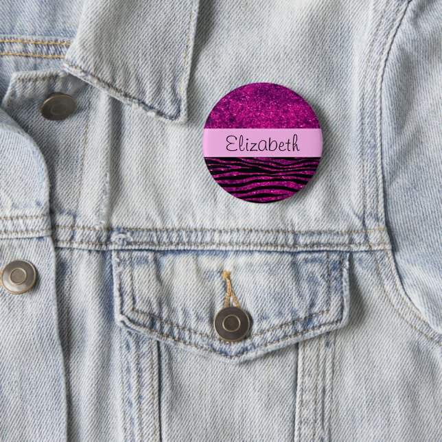 Pink Zebra, Glitter Zebra, Zebra Print, Your Name 6 Cm Round Badge (In Situ)
