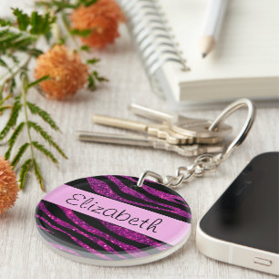 Pink Zebra, Glitter Zebra, Zebra Print, Your Name Key Ring