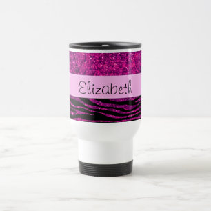 Pink Zebra, Glitter Zebra, Zebra Print, Your Name Travel Mug