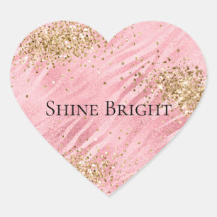 Pink Zebra Gold Glitzy Glitter  Heart Sticker