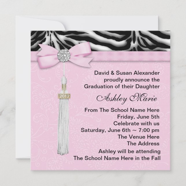 Pink Zebra Graduation Announcements (Front)