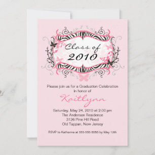 Pink Zebra Graduation Invitation