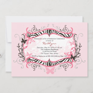 Pink Zebra Graduation Invitation