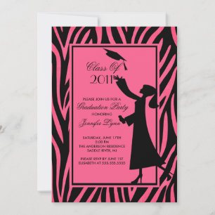 Pink Zebra Graduation Invitation Silhouette Grad