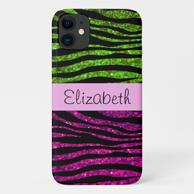 Pink Zebra, Green Zebra, Glitter Zebra, Your Name Case-Mate iPhone Case (Back)