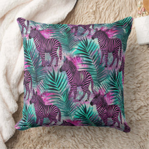 Pink Zebra Jungle Tropical Pattern Cushion