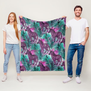 Pink Zebra Jungle Tropical Pattern Fleece Blanket