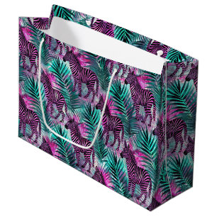 Pink Zebra Jungle Tropical Pattern Large Gift Bag