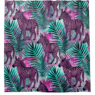 Pink Zebra Jungle Tropical Pattern Shower Curtain