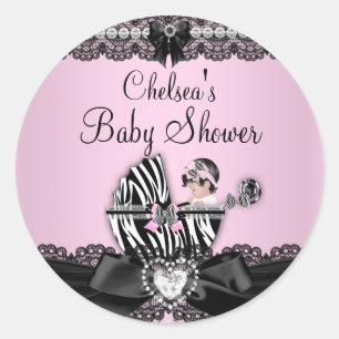 Pink Zebra & Lace Baby Shower Sticker