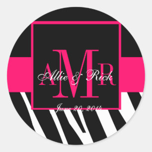 Pink Zebra Monogram Names Wedding Favour Labels
