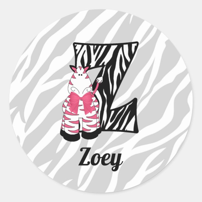 Pink Zebra Monogram "Z" Personalised Stickers (Front)