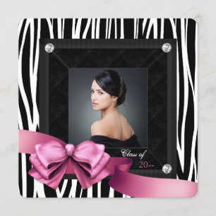 Pink Zebra Photo Graduation Announcements
