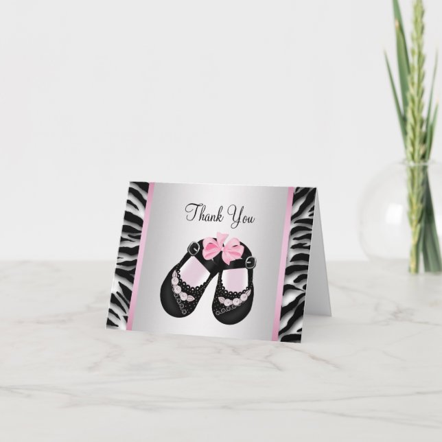 Pink Zebra Pink Black Baby Girl Shower Thank You (Front)