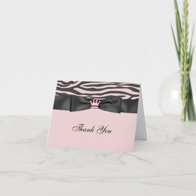 Pink Zebra Pink Black Princess Thank You Cards (Front)