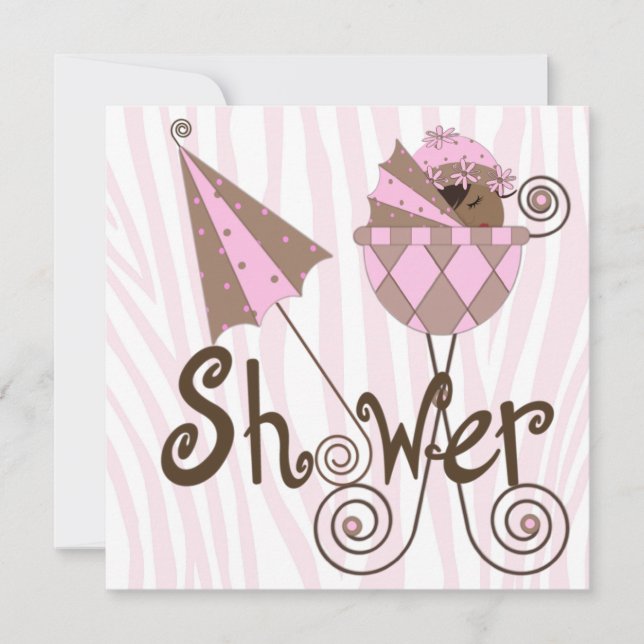 Pink Zebra Pink Brown Baby Girl Shower Invitation (Front)