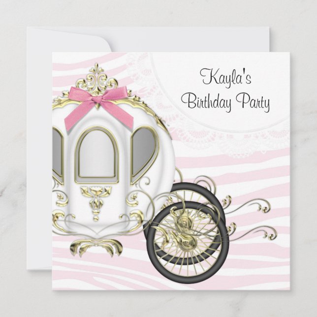 Pink Zebra Princess Birthday Party Invitations (Front)