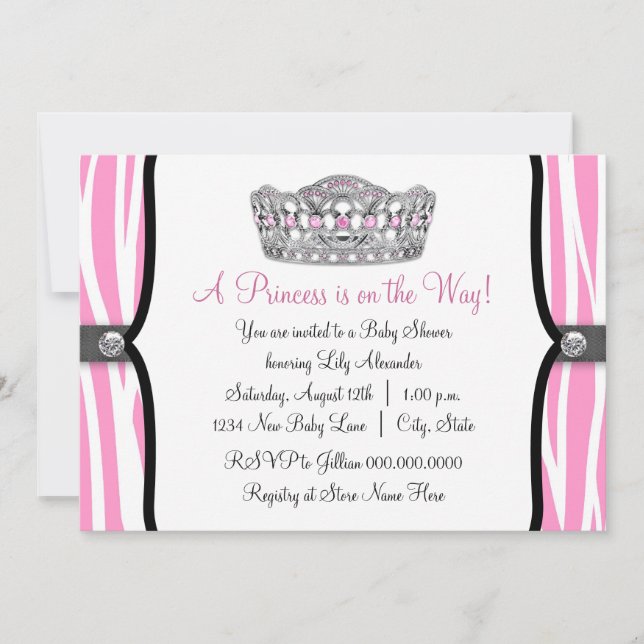 Pink Zebra Princess Pink Black Baby Shower Invitation (Front)