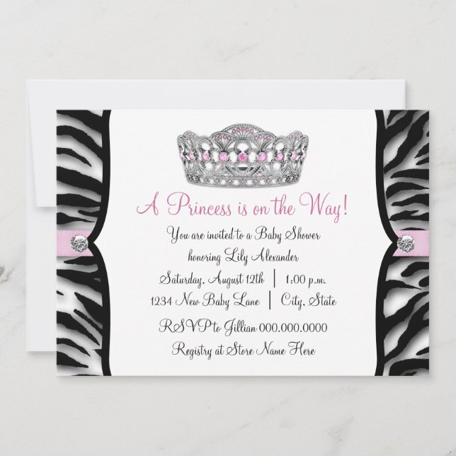 Pink Zebra Princess Pink Black Baby Shower Invitation (Front)