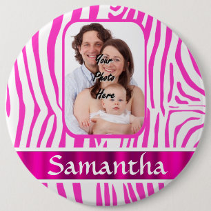 Pink zebra print 6 cm round badge