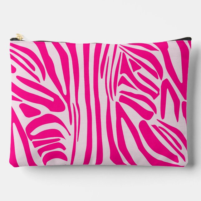 Pink zebra print accessory pouch (Front)