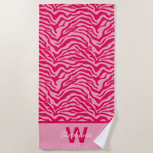 Pink Zebra print Beach Towel (Front)
