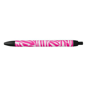 Pink zebra print black ink pen