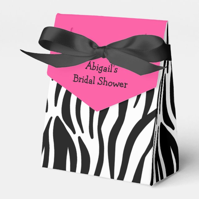 Pink Zebra Print Bridal Shower Personalised Favour Box (Front Side)