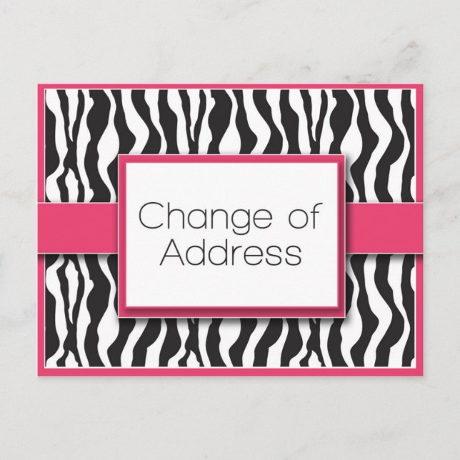 Pink Zebra Print Change of Address Postcards (Front)