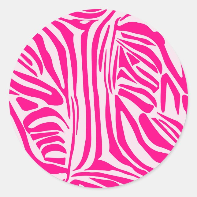 Pink zebra print classic round sticker (Front)