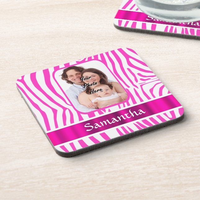 Pink zebra print coaster (Left Side)
