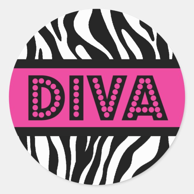 Pink & Zebra Print DIVA Typography Party Sticker (Front)